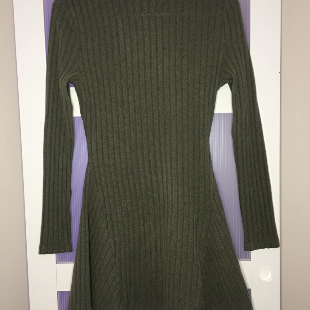 Olive Green Ribbed Knit Dress